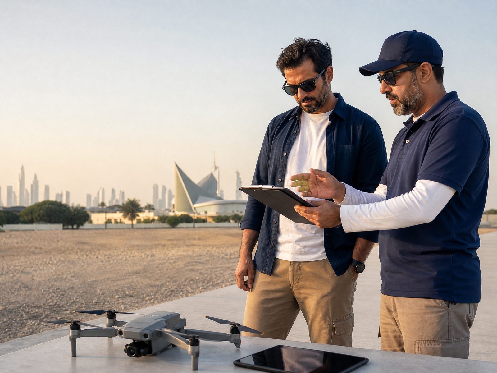 UAV instructor guiding a club member through a safe pre-flight checklist in the UAE.